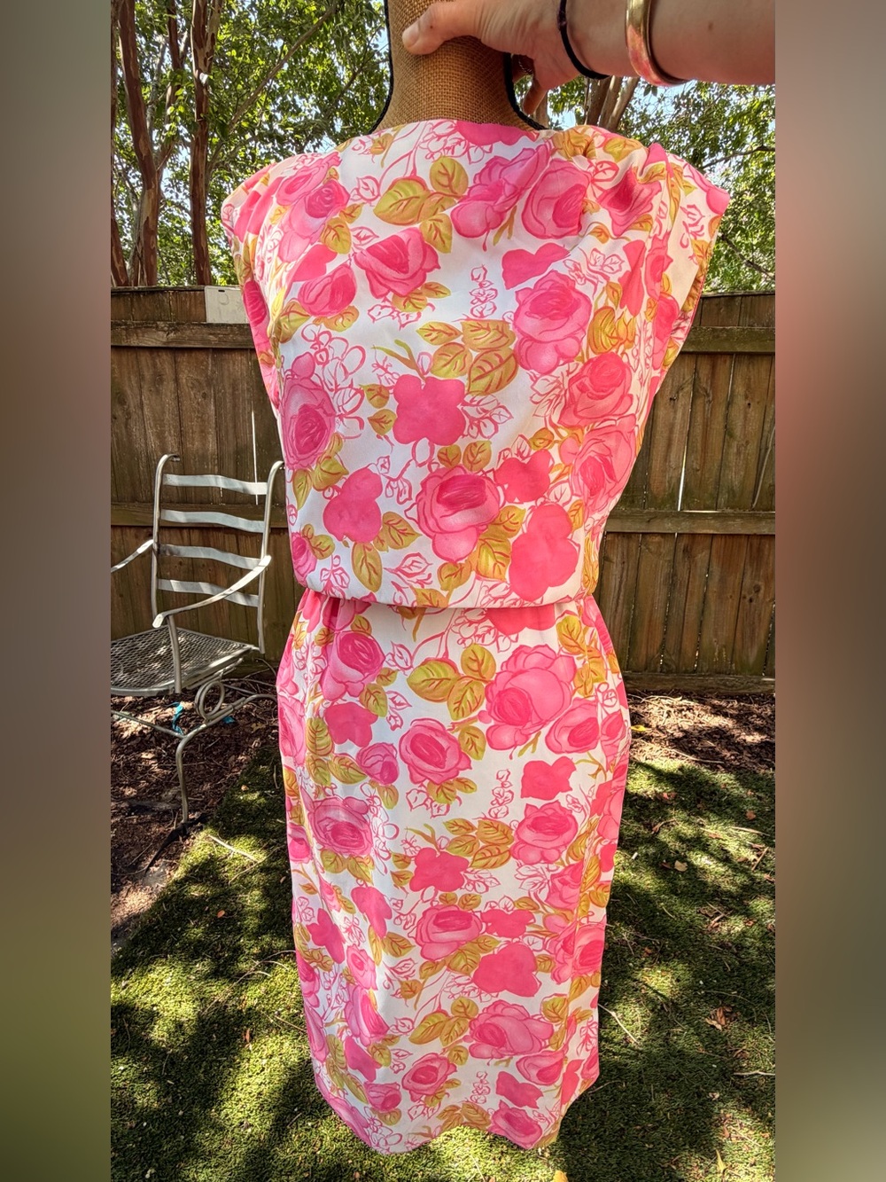 Vintage Leslie Fay Original Pink Rose Floral Dress & Jacket Set